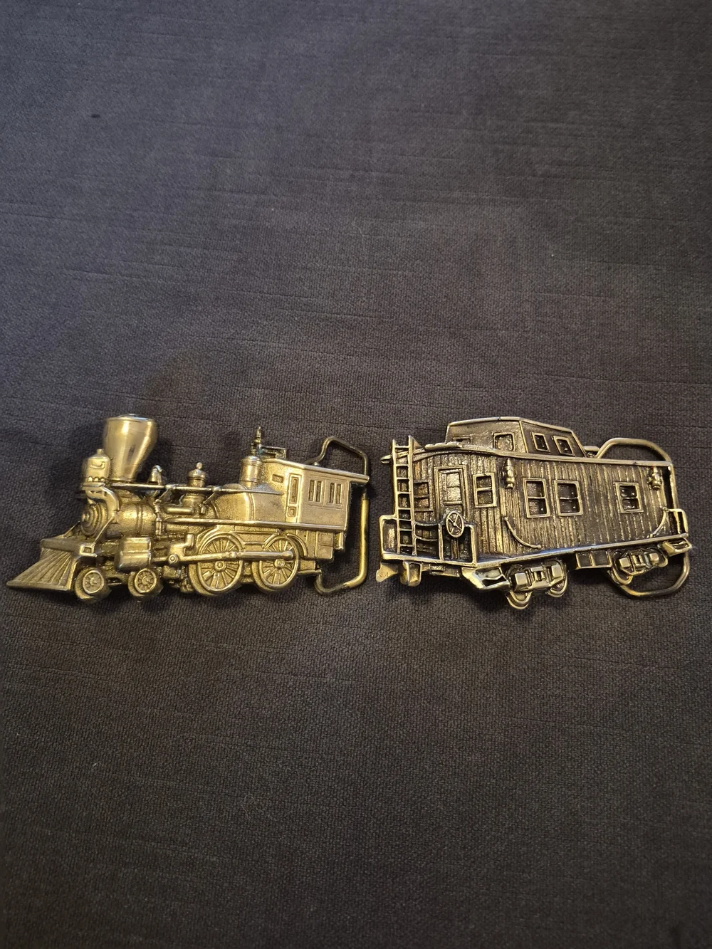 Vintage Brass Train Engine & Caboose Belt Buckles - SOLID BRASS